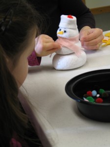 Making a sock snowman