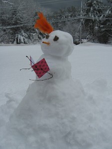 snowman with book